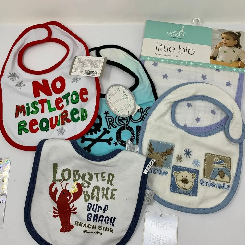 5 Piece Baby Cloth Bib Lot Assorted Brands and Prints Unisex NEW
